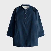 화이트빌딩 남자 7부 셔츠 남방 헨리넥 솔리드 캐주얼 반오픈