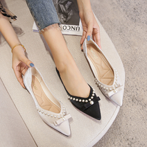 민주화 화려한 비즈 진주 리본 단화 뾰족코 낮은구두 펌프스 플랫 비스코스 슈즈