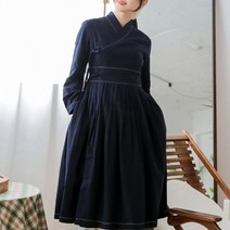 다래원한복 생활한복 철릭원피스 네이비 스티치