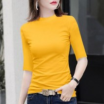 여성 슬림핏 캐주얼 라운드넥 7부 반팔 티셔츠 13