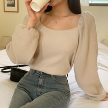 [바보사랑] 여자 퍼프긴팔 슬림핏 연말룩 스판 기모 티셔츠
