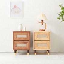 리버퍼니쳐 페리 고무나무 원목 라탄디자인 2단 서랍 400 협탁 RH0362, 네추럴