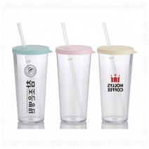 국산 판촉물 인쇄 대용량 심플 빨대 텀블러 670ml 플랫 플라스틱 투명 돔텀블러 아이스 리유저블 빨대컵 콜드컵, 블루