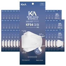 케이에이 대형 KF94x60매 식약처허가 일회용 비말 차단 보건용 방역 황사 마스크, 200x160mm, 화이트, 60매, 화이트