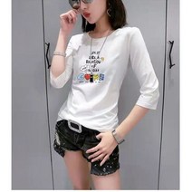 여성 슬림핏 7부 면 티셔츠 CAIHONG