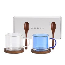 생활공작소 컬러 이중 유리컵 2인세트, 1세트, 투명+블루