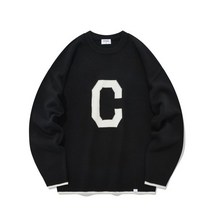 램스울 C 로고 크루넥 니트 블랙