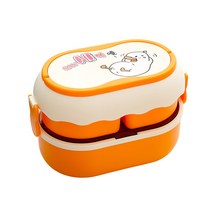 (Small) 2단 캐릭터스타일 도시락으로 전자레인지 가열 가능 체크 디자인 학생 도시락통 대용량 1 600 ml 휴대 도시락 + 식기 JJN-1008, 오렌지색, 1600ML