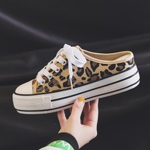 여성 캔버스화 호피 레오파드 뮬운동화 스니커즈