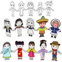 세계 여러나라 의상 스티커 놀이, 1. 인도_중국_한국_일본_미국