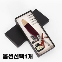 구스 깃털 만년필 꽂이 펜촉 블랙잉크 1세트 선물 판촉 기념품 중세 클래식 딥펜 종류선택 1개, 와인, 깃털펜세트