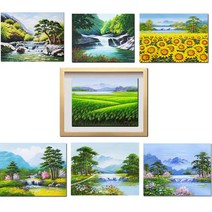 ( 그린 진품 그림 ) 건강 재물 행복 풍수 물 풍경화그림 풍수에 꼭 걸어야 하는 산수화 풍경 생기 그림 유화 액자 현관 거실 침실 복도 사무실 사업장 추천 연화랑, 15번 그림