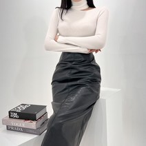 투디 H라인 기모 밴딩 가죽스커트 트임 롱스커트