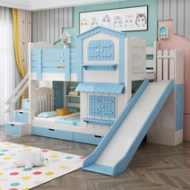 미끄럼틀침대 아이 2층 벙커형 침대 사다리 키즈 원목, 원목색 + 슬라이드 1350mmx2000mm