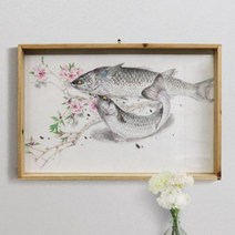 바보사랑 우드프레임액자 풍수잉어수묵화.꾸밈