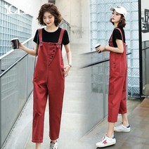 꽃소담 여성 여름 9부 데님 점프수트 청 멜빵바지 QQA1411