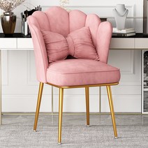북유럽 의자 식탁의자 벨벳 체어 화장대 화장대의자 의자 등받이 카페 의자 소파 베개, 핑크-골드 의자 다리