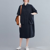에이주미 오버핏 빅포켓 린넨 셔츠 원피스