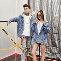 커플 청자켓 후드 청 자켓 빅사이즈 데님 라이더 루즈