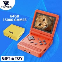 powkiddy v90 3 인치 ips 화면 플립 핸드 헬드 콘솔 듀얼 오픈 시스템 게임 콘솔 16 시뮬레이터 레트로 ps1 어린이 선물 3d 새 게임, 레드 64GB