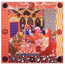 프린스타 수동 압연 능직 실크 스카프 여성 궁전 프린트 스퀘어 랩 Echarpe 컬 풀 라드 팜므 반다나 히잡