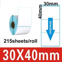 페이지라벨기 송장프린터 라벨링기 스티커출력기 네임 다양한 크기의 열 스티커 라벨 폭 5mm 흰색 빈 PO, 02 1 Roll 30x40mm, 1개