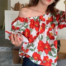 플라워 프린팅 오프숄더 블라우스 A37564