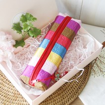 색동 비단 누빔 펜슬케이스(5 colors) 한국펜슬파우치 한국필통 펜슬파우치 전통펜슬케이스 선물용필통 한, 2 빨강
