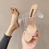 사사로이 여성 신발 슬리퍼 뮬샌들 투명샌들 힐샌들 하이힐 미들힐 크리스탈하이힐 두꺼운힐 굽높은샌들 여름샌들 유행없이 매시즌 신기 좋아요