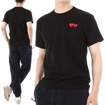 [국내배송] 꼼데가르송 더블하트 와펜 반팔 티셔츠 AZ T226 BLACK