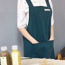 다모리 주방 내추럴 주머니 앞치마 카페 어린이집 교사용 페브릭, 다크그린