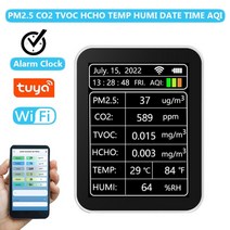 공기질측정기 Tuya-WIFI 대기질 모니터 알람 시계 PM2.5 HCHO TVOC 이산화탄소 검출기 CO2 미터 온도 습도 테스터, [04] White-No WIFI, White-No WIFI