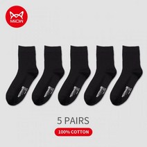 MiiOW 남성용 코튼 양말 캐주얼 중간 튜브 긴 스타일의 블랙 비즈니스 5 켤레, EUR 39-45(US 6.5-11)