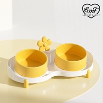 로마팸 강아지밥그릇 고양이물그릇 세라믹 애견 식기 그릇 세트, 귀염뽀짝 세라믹 강아지 밥그릇 플라워