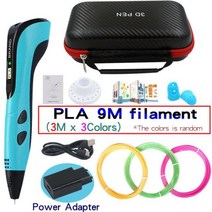 3D 프린팅 펜 3d 세트 생일 스마스 에이 선물 전원 어댑터 PLA 필라멘트 여행 케이스 케이스 포함, 06 Blue with 9M PLA_01 미국