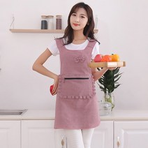 Makone 앞치마 가정용 작업복 주방 키친 베이커리 베이킹 홈카페 홈베이킹, 크로스순면-지퍼대추레드