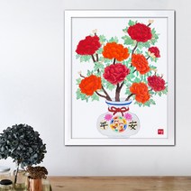 나봄갤러리 모란화병도 모란그림 부귀영화 평안 풍수인테리어, 2.심플 화이트 액자