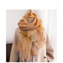 샤이닝 배색 울 실크 롱 스카프 여성 머플러