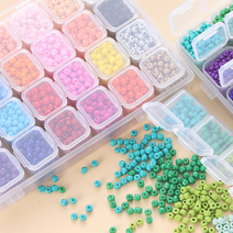 시드 비즈 공예 재료 세트 DIY 키트 2mm 3mm 4mm 꽃반지 팔찌 만들기, 사각칸칸이 28칸, 3mm 파스텔