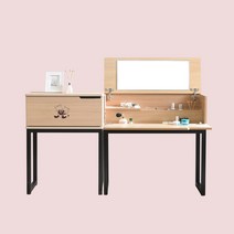 베니뷰 수납 스틸 접이식 거울 화장대 보조장 세트, 아카시아