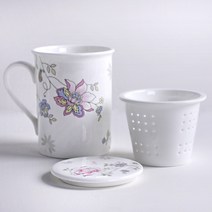 레트로 본차이나 플랫뚜껑 도자기 필터머그 380ml, 라비에