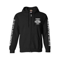 할리데이비슨 남성 라이트닝 크레스트 풀 지퍼 후드 맨투맨 블랙