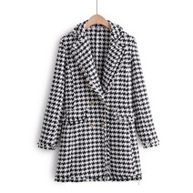 트위드 손담비 빈티지 세련된 houndstooth 격자 무늬 블레이저 여성 2019 노치 칼라 술 롱 코트 여성 오피스웨어 패션 탑스