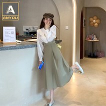 ANYOU 하객원피스 드레스 셔츠 여자의 높은 허리 스트랩 스커트 가을/겨울 프랑스 투피스 여성 뷔스티에원피스