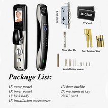 지문 지문인식 스마트 자물쇠 EGFirtor 와이파이 스마트 암호 도어 잠금 3D 얼굴 인식 전자 지문 IC 카드, 01 Gray_01 24X240MM