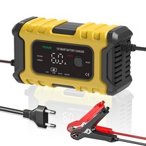 자동차배터리 밧데리 커버 eafc 배터리 충전기 12v 6a 펄스 수리 lcd 디스플레이 스마트 충전 agm 딥 사이클 젤 납산 자동 자동차 고속 충전, 노란색 eu 플러그