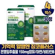 [담다] 기억력 혈행 징코 플러스 30정 진코 빌로바 GINKGO 은행잎추출물 7중 복합 기능성 건강기능식품 남성 여성, 4개