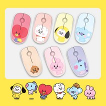 [5핀케이블증정] BT21 베이비 캐릭터 무선 마우스 소리안나는 치미 타타 슈키 쿠키 코야 알제이 망 무소음 작은 귀여운 강아지 토끼 핑크 레드 하트 굿즈 키보드 커플, 무선마우스 알제이+5핀케이블