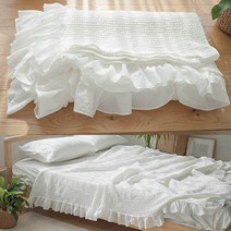 모달 와플 이불 프릴 워싱 스프레드 쇼파커버링, 크림화이트