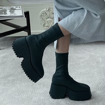 다미님 [굽9cm/230~250]통굽 미들 부츠 키높이 가보시 플랫폼 가죽 스웨이드 스퀘어 라운드 스판 밴딩 절개 하객룩 결혼식 앵클 첼시 워커 숏 가을 겨울 편한 쿠션 련미-신발
